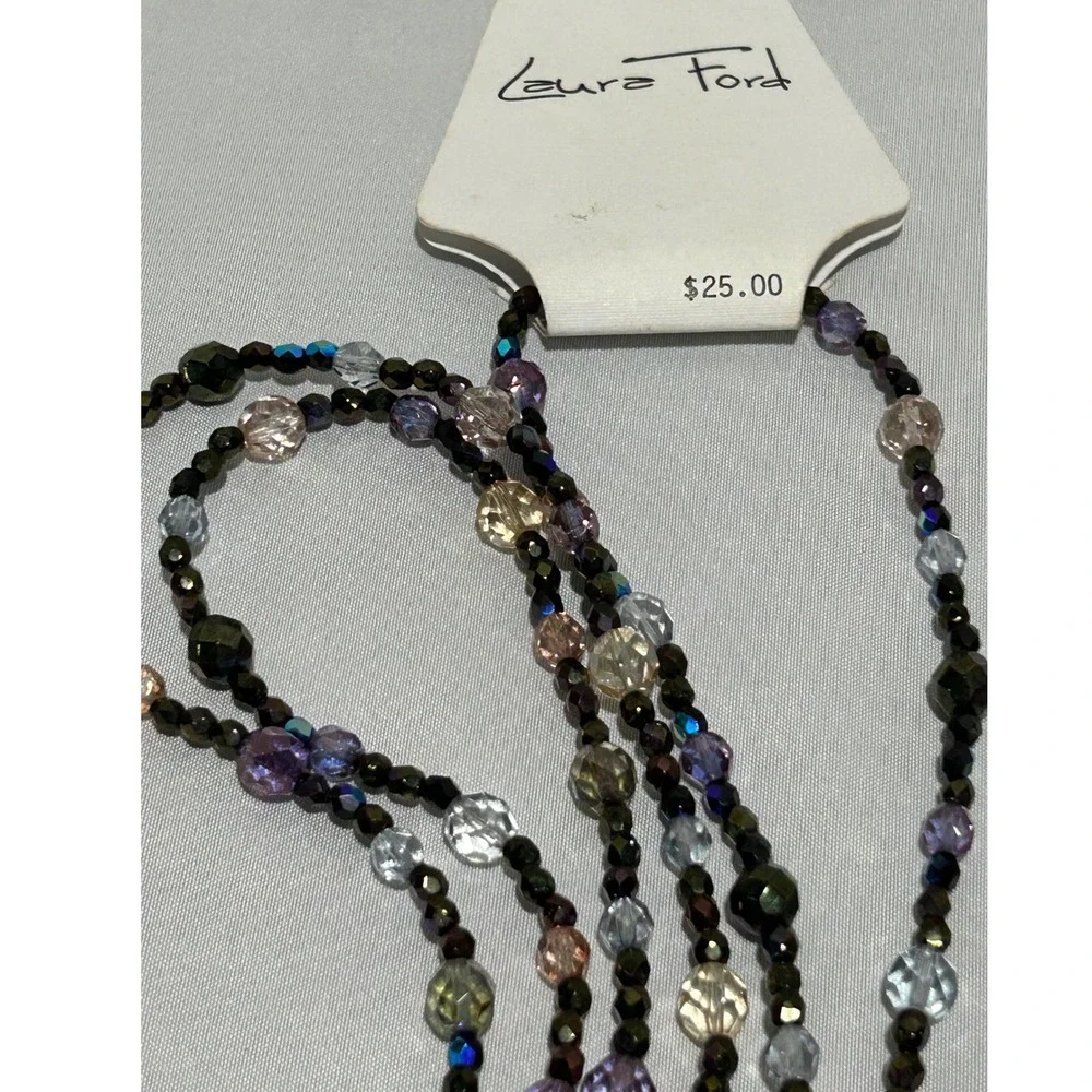 Laura Ford Beaded‎ Necklace Long Layered Black Multi Color Jewelry open ended